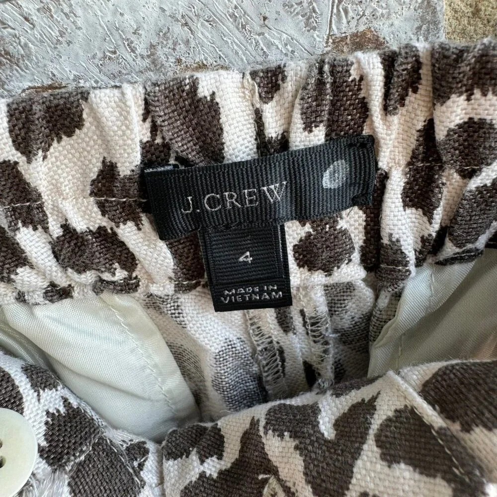 J. Crew Womens Linen Blend Leopard Print Pants, Size 4.